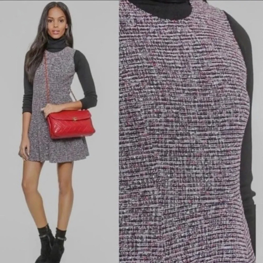 Theory Navy & Red Fit & Flare Sleeveless Tweed Dress - Picture 2 of 12